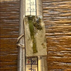 Green Tourmaline in Quartz 925 Sterling Silver Ring, size 8